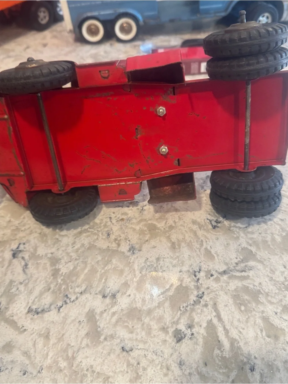 Vintage Red Toy Truck Tractor Trailer Pair